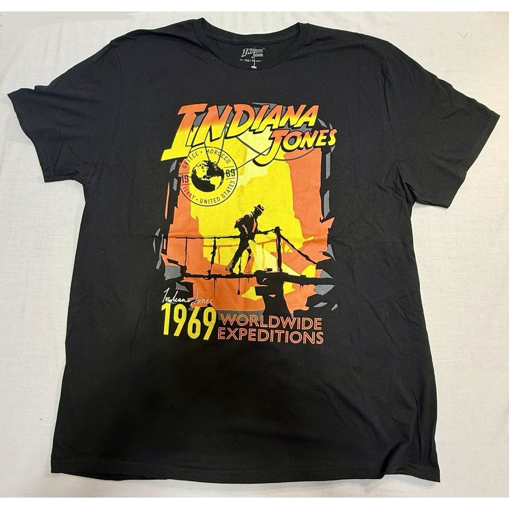 Indiana Jones Worldwide Black Men's Tee Shirt XL (46-48)‎ , Short Sleeve